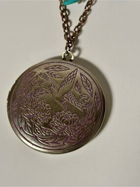 Vintage Boho Hummingbird Locket & Turquoise Chip Necklace